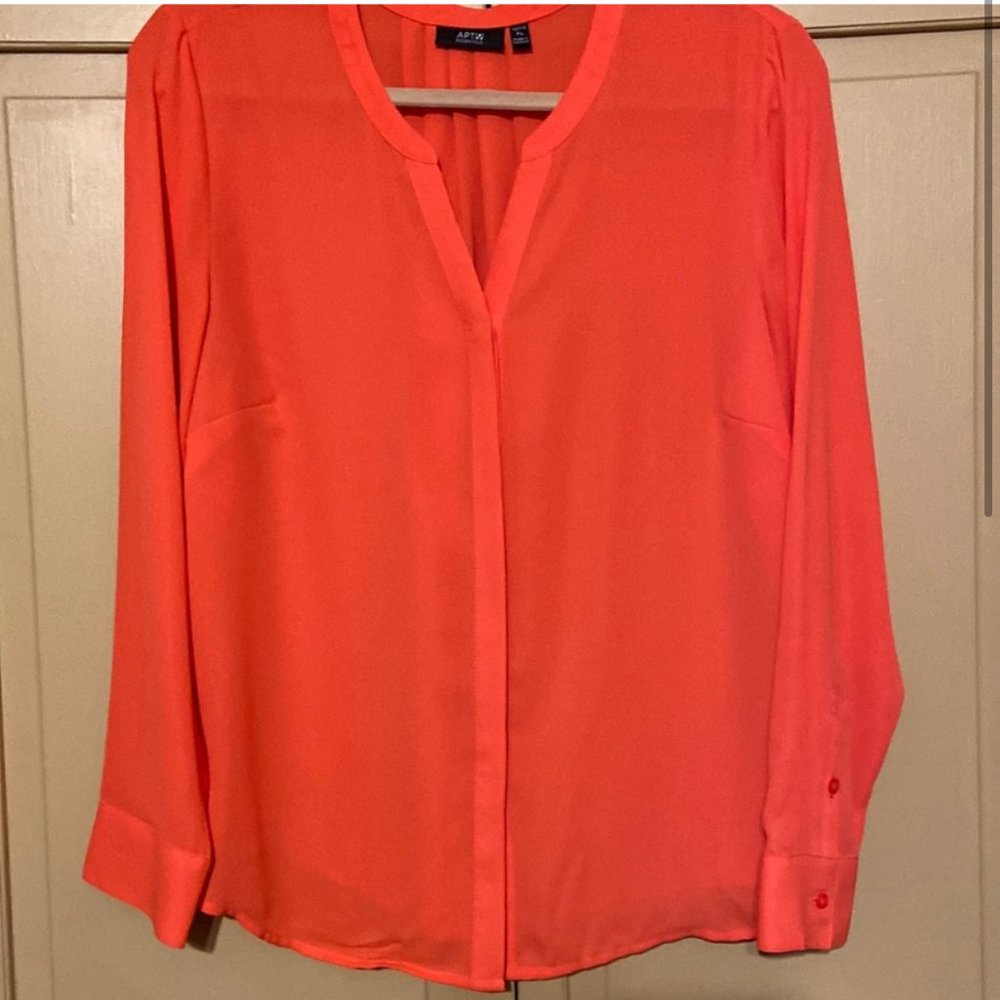 EUC Apt 9 Coral Silk Button Down Blouse V-Neck Sz PL